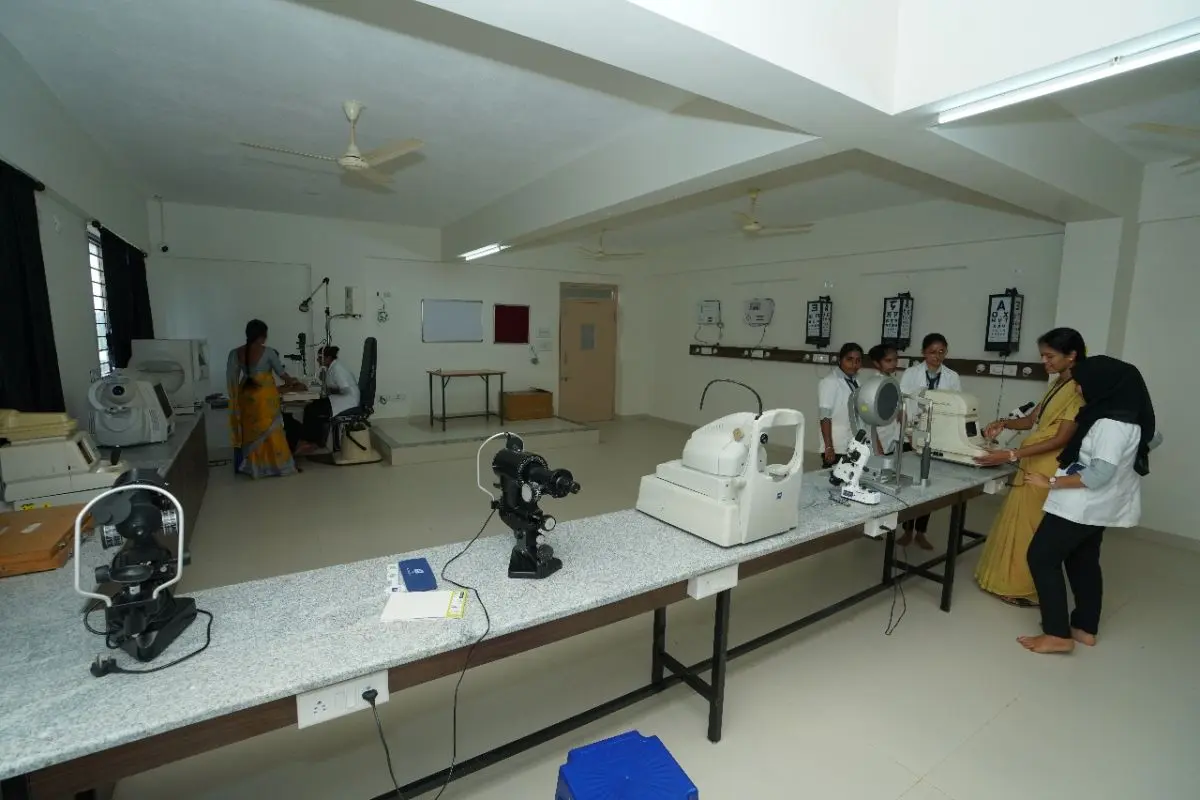 Optometry laboratory and ophthalmic equipment at Netra Jyothi Institute