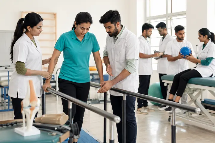 Rehabilitation students learning supervised mobility assessment and therapeutic techniques