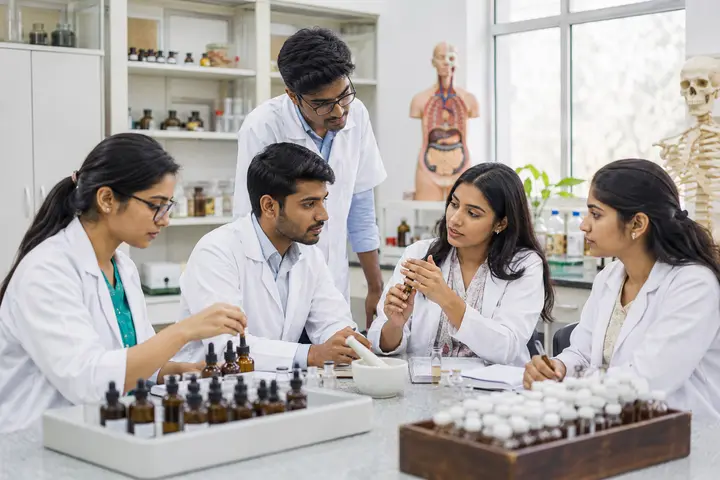 Bachelor of Homoeopathic Medicine and Surgery students participating in practical healthcare education