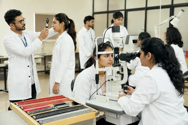 Bachelor of Optometry students participating in practical healthcare education