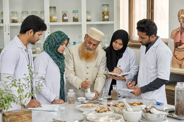 Bachelor of Unani Medicine and Surgery students participating in practical healthcare education