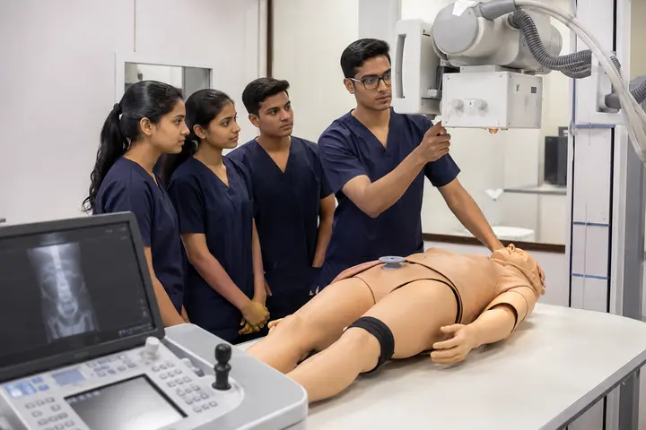Diploma in Medical Imaging Technology students participating in practical healthcare education