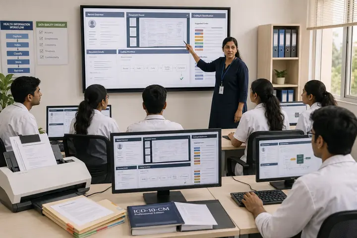 Diploma in Medical Record Technology students participating in practical healthcare education