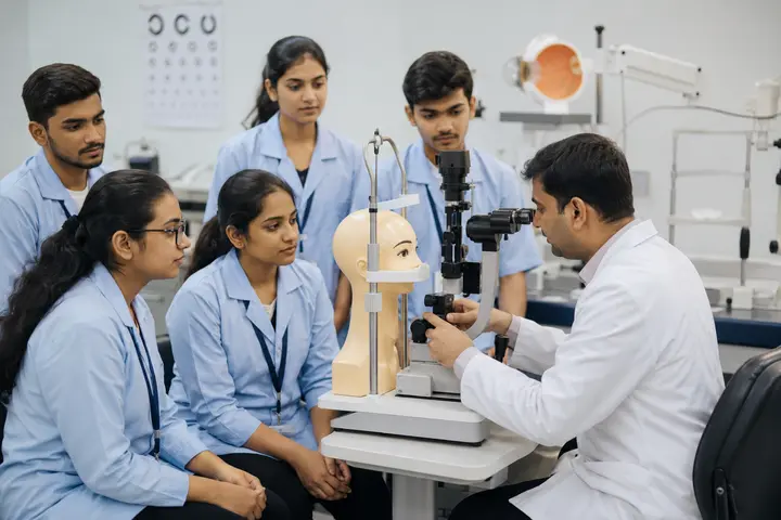 Diploma in Ophthalmic Technology students participating in practical healthcare education