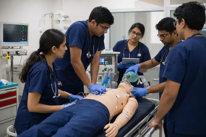 Doctor of Medicine in Emergency Medicine students participating in practical healthcare education