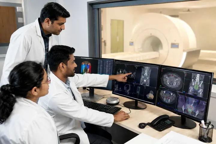 Doctor of Medicine in Radiation Oncology students participating in practical healthcare education