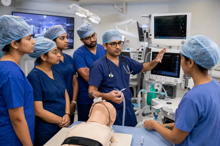 Doctorate of Medicine in Cardiac Anaesthesia students participating in practical healthcare education
