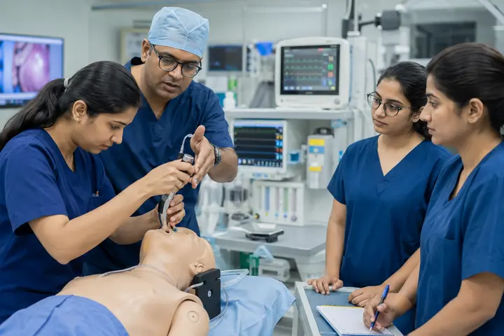 Doctorate of Medicine in Neuroanaesthesia students participating in practical healthcare education