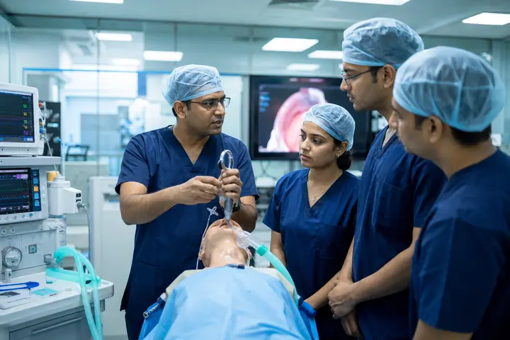 Doctorate of Medicine in Organ Transplant Anaesthesia and Critical Care students participating in practical healthcare education