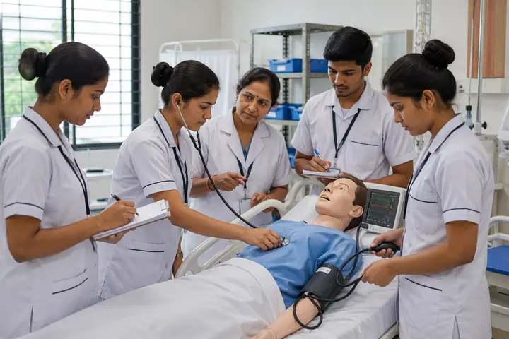 General Nursing and Midwifery students participating in practical healthcare education