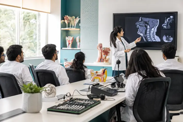 Master in Audiology and Speech Language Pathology students participating in practical healthcare education