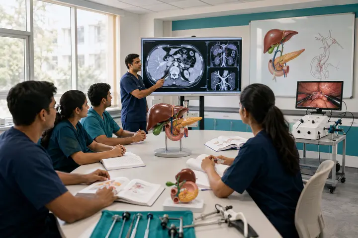 Master of Chirurgiae in Hepato-Pancreato-Biliary Surgery students participating in practical healthcare education