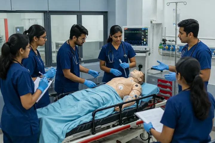 Master of Science in Emergency and Trauma Care students participating in practical healthcare education