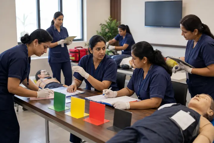 Post Basic Diploma in Emergency and Disaster Specialty Nursing – Residency Programme students participating in practical healthcare education