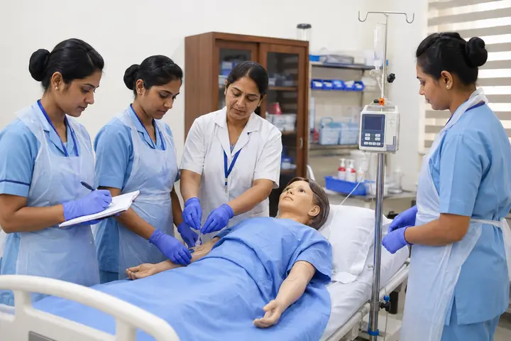 Post Basic Diploma in Oncology Specialty Nursing – Residency Programme students participating in practical healthcare education